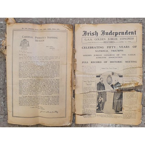 107A - GAA Golden Jubilee Congress 1934: The Irish Independent GAA Golden Jubilee Easter 1934 (Front pages ... 