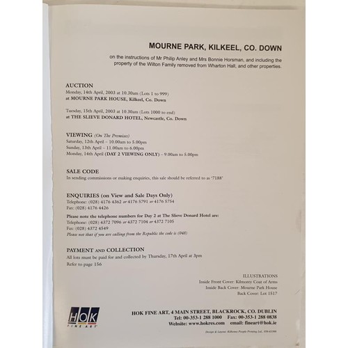 40 - HOK Fine Art catalogue re sale of contents of Mourne Park, Kilkel, Co. Down on the 14th & 15th A... 