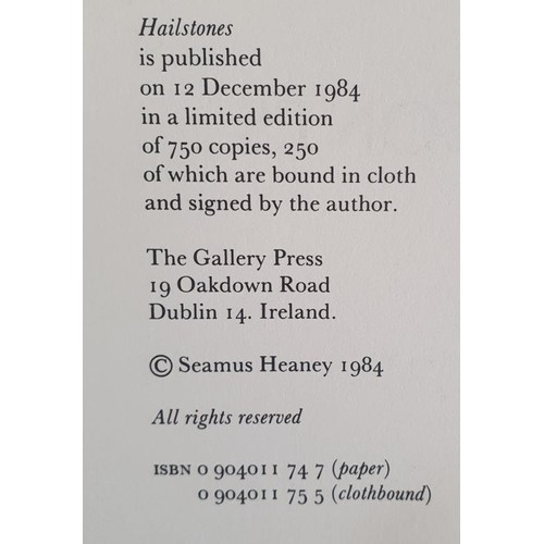 526 - Seamus Heaney, Hailstones, 1984, Gallery Press, limited edition of 750 copies, in card wraps in prot... 