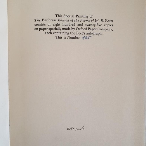 580 - The Variorum Edition of the Poems of W. B. Yeats. Edited by Allt and Alspach. 1957. Limited edition ... 