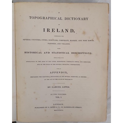 14 - Samuel Lewis. Lewis - Topographical Dictionary of Ireland. 1837. 2 volumes Folio