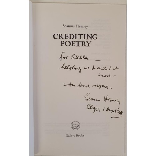 88 - Seamus Heaney - CREDITING POETRY. The Nobel Lecture. published by The Gallery Press 1995. Signed, da... 