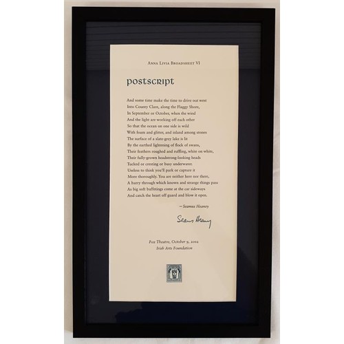 90 - Seamus Heaney; Postscript, Anna Livia Broadsheet VI, believed to be one of only 200 published, with ... 