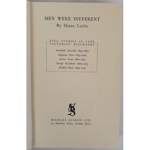 128 - Shane Leslie - MEN WERE DIFFERENT, published 1927. First UK Edition, First Printing. Publisher's bro... 