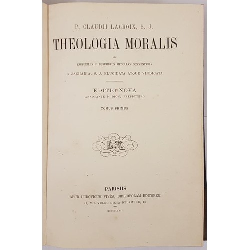 132 - FINE BINDING. La Croix, P. Claudii. S. J. Theologia Moralis. 4 volumes. Paris, Vives, 1874. Imperial... 