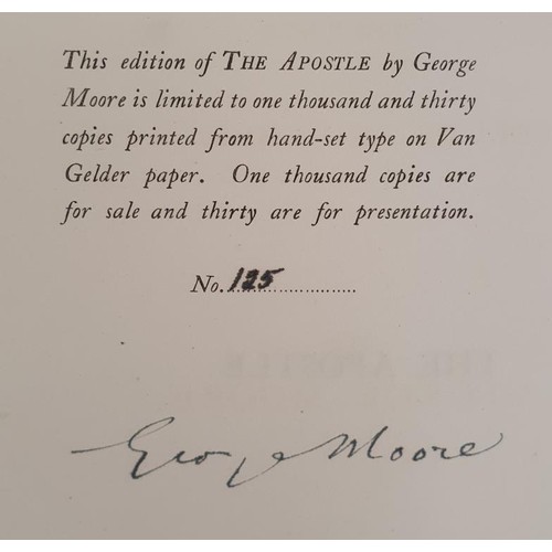 133 - George Moore. The Apostle - A Drama. 1923. Limited edition signed by Moore. Fine quarter vellum in r... 