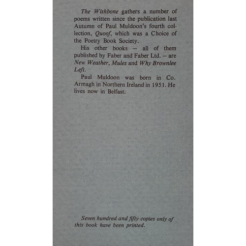 143 - Paul Muldoon – The Wishbone. Published by The Gallery Press 1984. Limited edition, one of 750 ... 