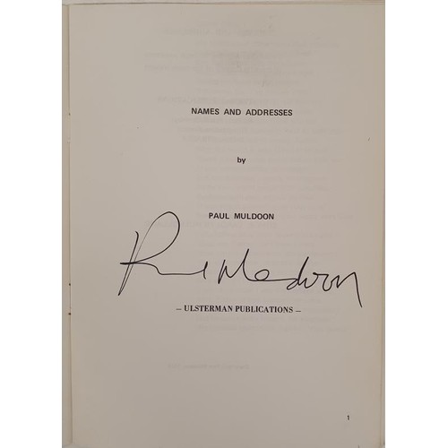 144 - Paul Muldoon - Names and Addresses. Ulsterman Publications, Belfast 1978. First Edition, First Print... 