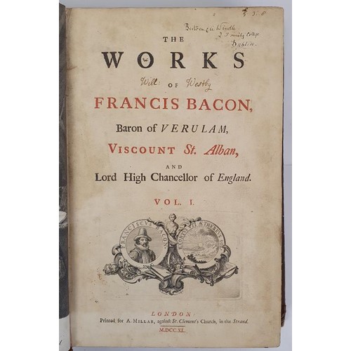 235 - The Works of Francis Bacon Complete in four volumes. London, 1740, in contemporary calf binding. Pri... 