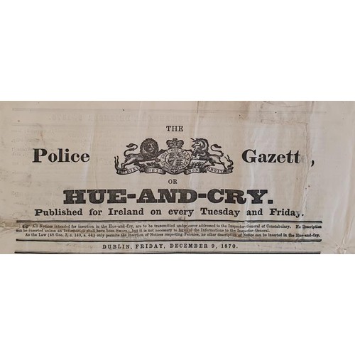 329 - Hue-And-Cry Police Gazette -Published for Ireland 9th December 1880. Issue relating to the rescue fr... 