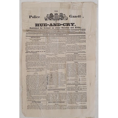 329 - Hue-And-Cry Police Gazette -Published for Ireland 9th December 1880. Issue relating to the rescue fr... 