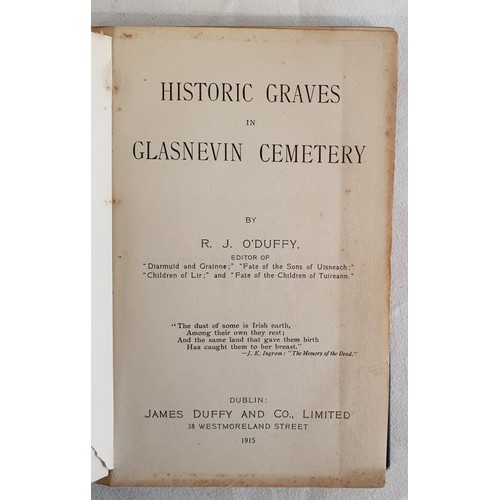 456 - Historic Graves in Glasnevin Cemetery, by R. J. O'Duffy, 1915 with folding map. 1st Ed HB