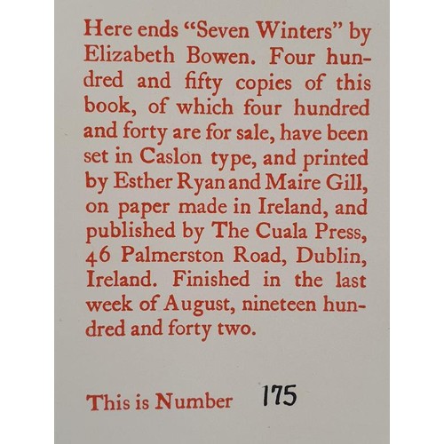 477 - Irish Interest: Seven Winters by Elizabeth Bowen, 175 of 450. 1942.The Cuala Press