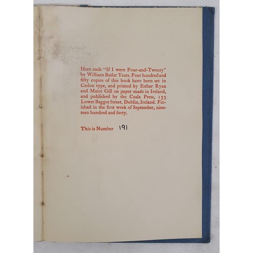 480 - Irish Interest: If I Were Four-And-Twenty by William Butler Yeats. 191 of 450.1st Ed .The Cuala Pres... 