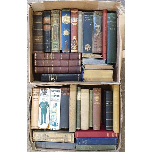 627 - 2 Boxes of books containing vintage bindings Children’s, Poetry, Religion. Fiction, 35 books s... 