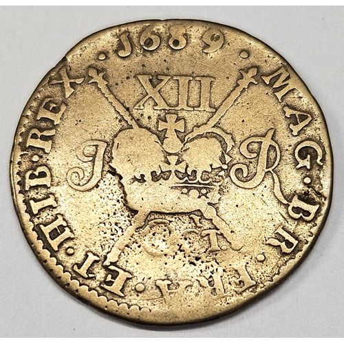 2 - Ireland - Brass Shilling Coin 1689 Gun Money, James II
