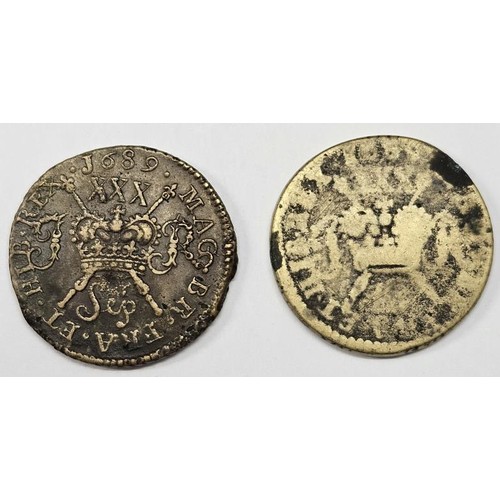 41 - Ireland - James II (1685-1691), Gunmoney 1689 September Large Half Crown, Obverse laureated and drap... 