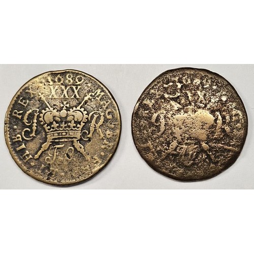 42 - Ireland - James II (1685-1691), Gunmoney 1689 February Large Half Crown, Obverse laureated and drape... 
