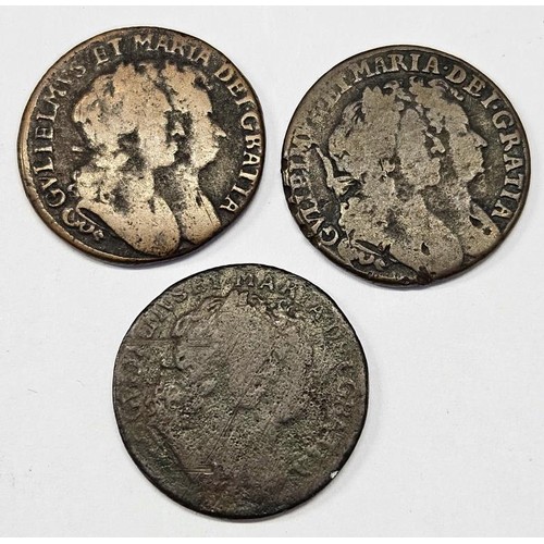 59 - Ireland - 1692, 1693 & 1694 William And Mary Half Penny Coins, Conjoined busts of William and Ma... 