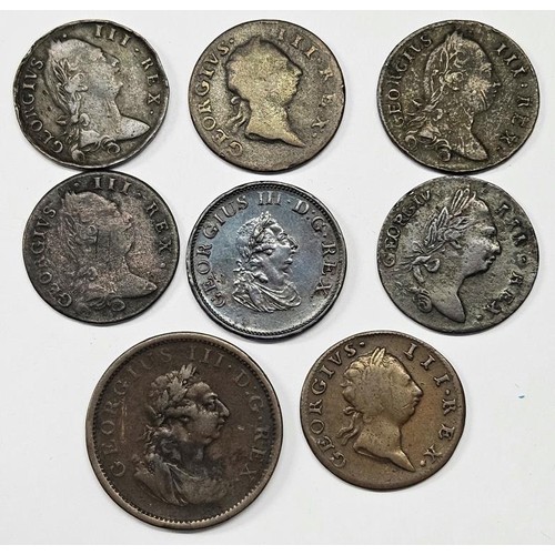 60 - Ireland - George III Penny 1805, and 7no. Half Pennies, 1766, 69, 75, 76, 81, 82 and 1805 (8)