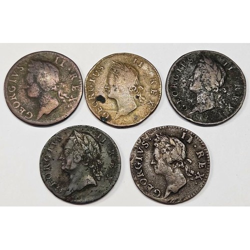 68 - Ireland - George II Half Pennies - 1737, 1741, 1749 & 1760 x 2 (5)