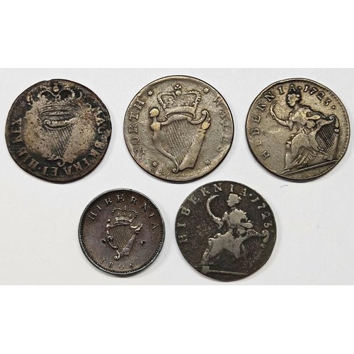 77 - Ireland - George I Half Pennies 1723 x 2; George III 1806 Farthing; William III Half Penny; and a So... 