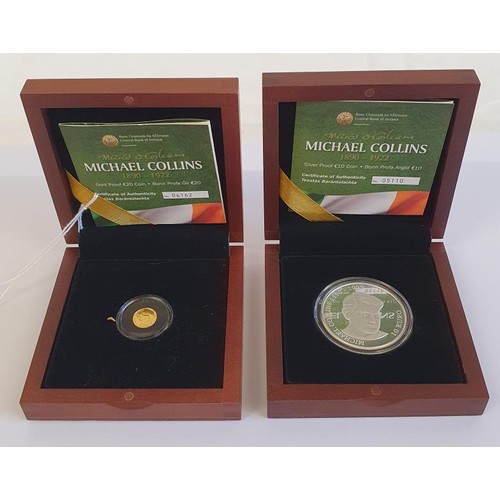 88 - Michael Collins Gold Proof €20 Coin and Michael Collins Silver Proof €10 Coin - boxed and ... 