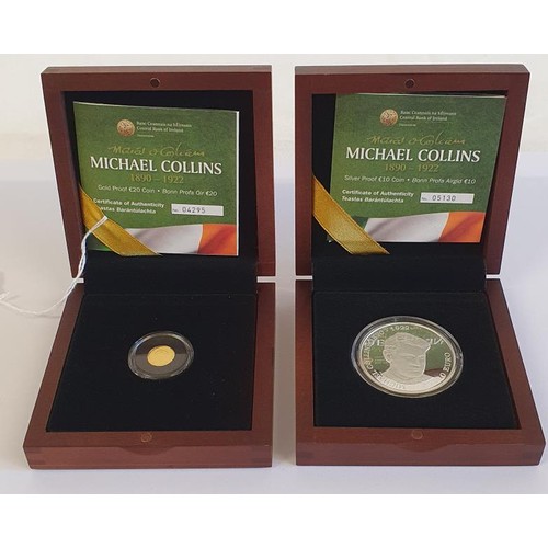 90 - Michael Collins Gold Proof €20 Coin and Michael Collins Silver Proof €10 Coin - boxed and ... 