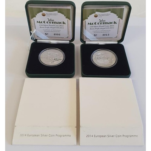 91 - Ireland: 2014 €10 Proof Coin Set - John McCormack, Limited Editions no. 4006 and 4013 of 8000, ... 