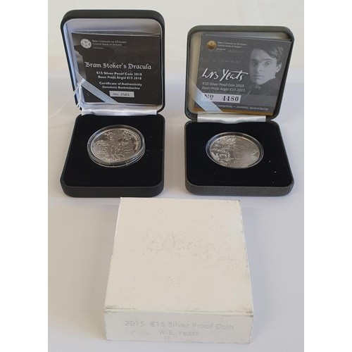 92 - Ireland: 2018 €15 Silver Proof Coin - Bram Stoker's Dracula; and 2015 €15 Silver Proof Coi... 