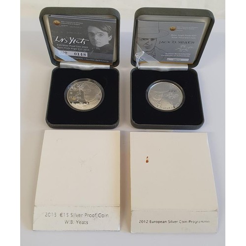 93 - Ireland: 2012 €10 Silver Proof Coin - Jack B Yeats; and 2015 €15 Silver Proof Coin - W B Y... 