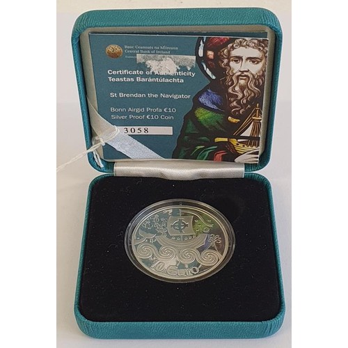 101 - Ireland: 2011 Silver Proof €10 Coin - St. Brendan The Navigator. Limited edition no. 3058 of 15... 