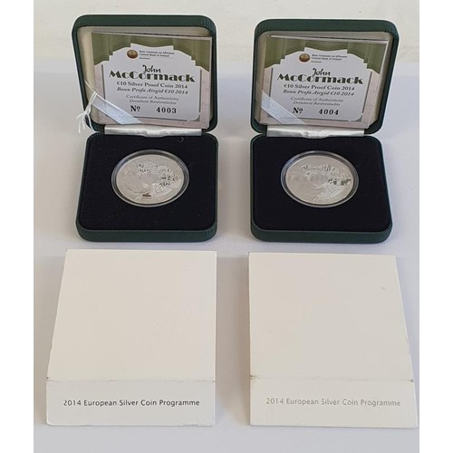 112 - Ireland: 2014 €10 Proof Coin Set - John McCormack, Limited Editions no. 4003 and 4004 of 8000, ... 