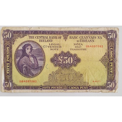 135 - Ireland: 1977 Lady Lavery £50 Bank Note. Serial no. 08A097082, Dated 4.4.77 last date of ... 