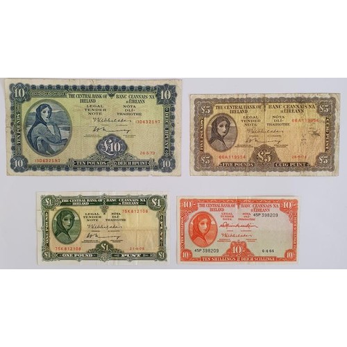 136 - Ireland: Lady Lavery Bank Notes - 10 Shilling 6.4.64; £1 21.4.75; £5 26.5.74; and £... 