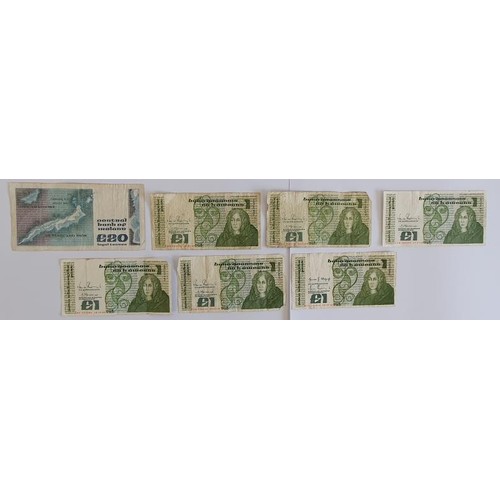 138 - Ireland: £20 Bank Note 21.01.92; and 6no. £1 Bank Notes (7)