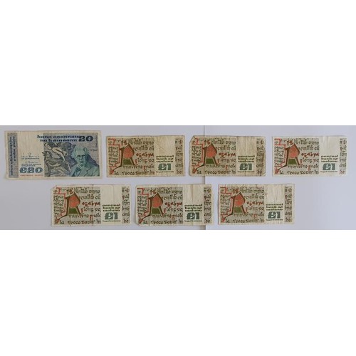 138 - Ireland: £20 Bank Note 21.01.92; and 6no. £1 Bank Notes (7)