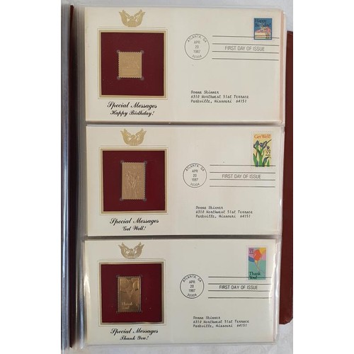 141 - Golden Replicas of United States Stamps, Proof Replicas on a Gleaming Surface of 22Kt Gold. An album... 