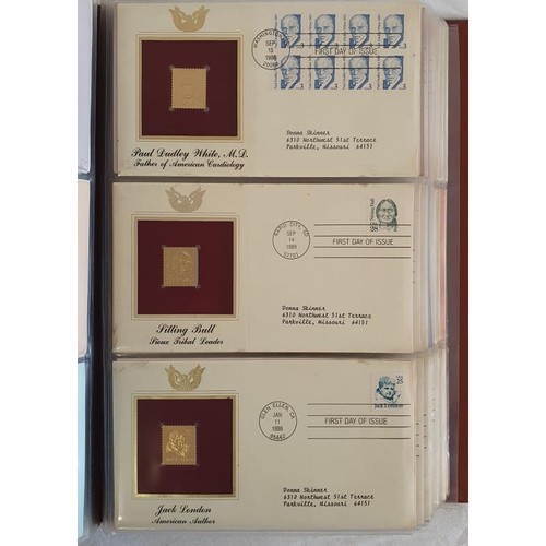 141 - Golden Replicas of United States Stamps, Proof Replicas on a Gleaming Surface of 22Kt Gold. An album... 