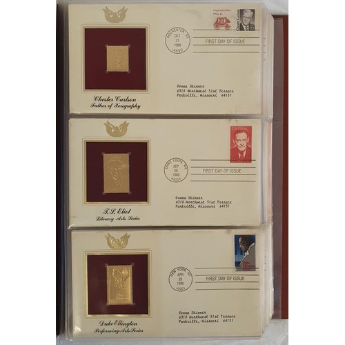 141 - Golden Replicas of United States Stamps, Proof Replicas on a Gleaming Surface of 22Kt Gold. An album... 