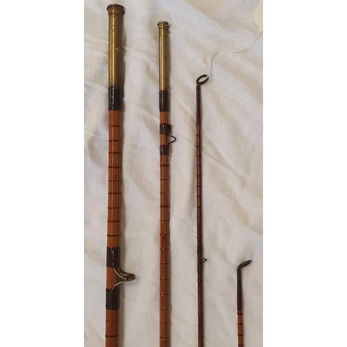 196 - Vintage Split Cane 3-piece Fishing Rod with two spare tips, c.12ft6in