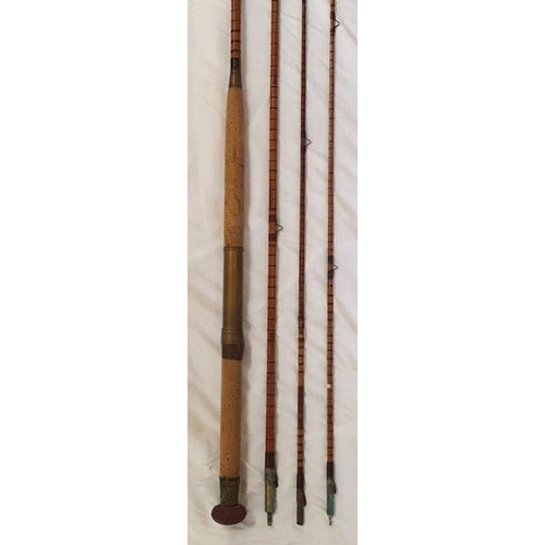 196 - Vintage Split Cane 3-piece Fishing Rod with two spare tips, c.12ft6in