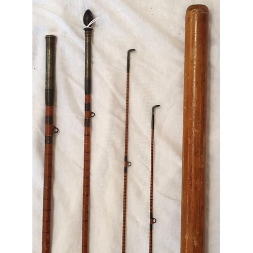 208 - Hardy Bros. Split Cane Three Piece 10ft Fishing Rod with extra tip, tips contained in bamboo walking... 