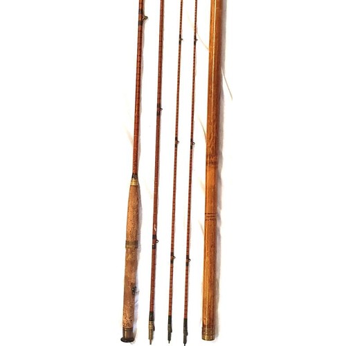 208 - Hardy Bros. Split Cane Three Piece 10ft Fishing Rod with extra tip, tips contained in bamboo walking... 