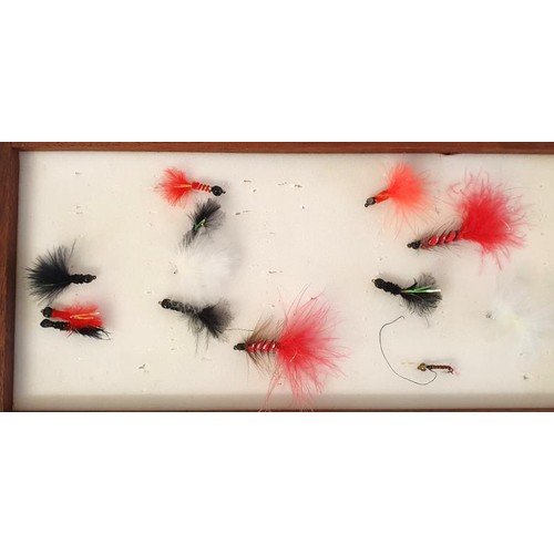 215 - Large Wooden Fishing Fly Double Section Box and another box of flies (2)