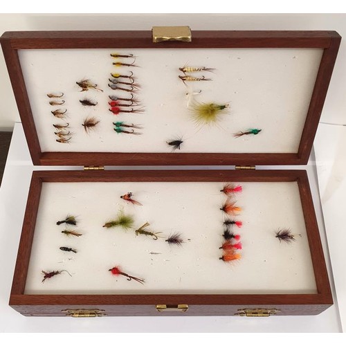 215 - Large Wooden Fishing Fly Double Section Box and another box of flies (2)