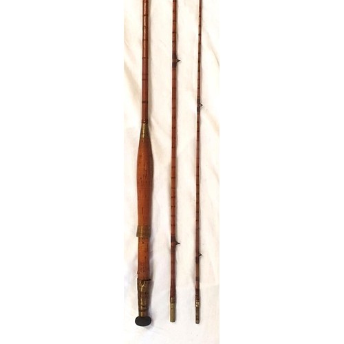 220 - Vintage Three Piece Split Cane Fishing Rod, 8ft6in