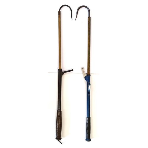 225 - A c.1910 Brass and Ebonised Metal, Two Draw Fishing Gaffe with turned mahogany handle and a more mod... 