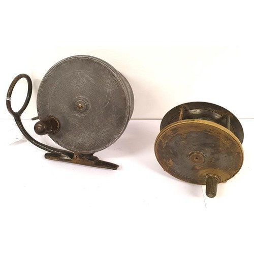 233 - Heavy Brass 4in Fishing Reel and a Malloch's Side Caster 4.75in Fishing Reel with brass foot etc. (2... 