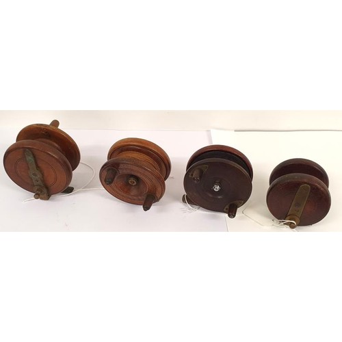 239 - Four Vintage Wooden and Brass Nottingham Reels - One An Allcock